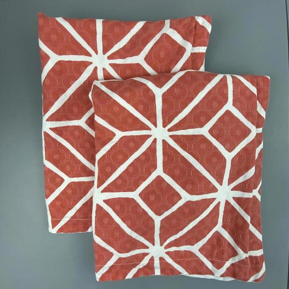 Trina Turk Coral & White Chic Geometric Decorative Pillow Covers - Set of 2 - Picture 2 of 12